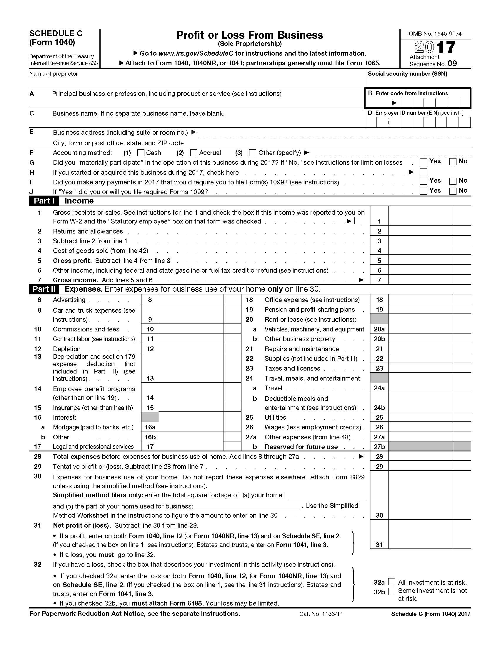 profit and loss statement tax form
